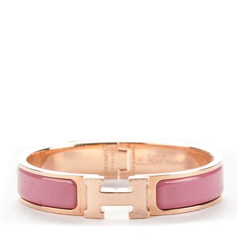 HERMES Enamel Narrow Clic Clac H Bracelet PM Rose Cassata 